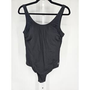 Hurley Womens Sz L One Piece Swimsuit Solid Black Ribbed Bathing Suit
